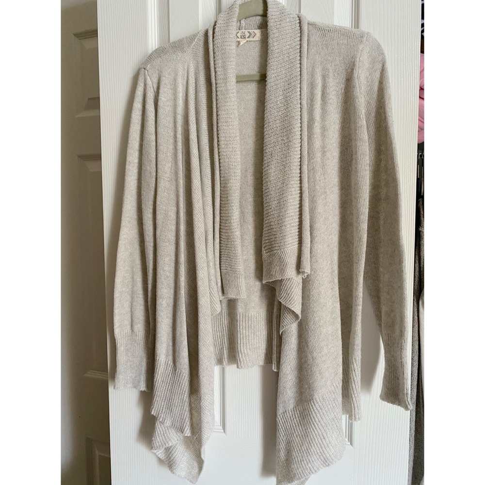 Cream Pink Rose High-Low Cardigan - M